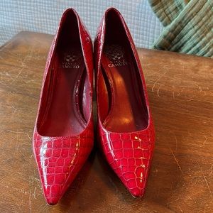 Red snake skin print heels